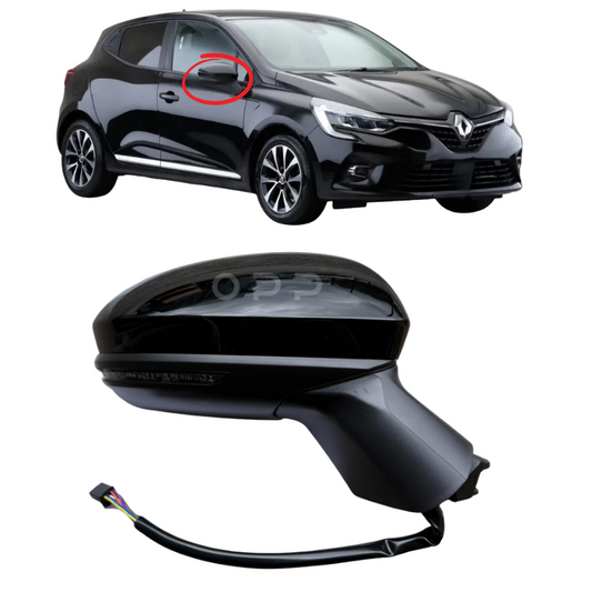 Renault Clio MK5 2019-2024 Door Wing Mirror Complete Painted Gloss Black Electric Powerfold