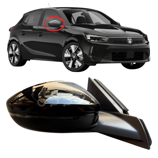 Vauxhall Corsa F 2019-2024 Door Wing Mirror Complete Painted Gloss Black Electric