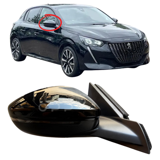 Peugeot 208 2019- Door Wing Mirror Complete Electric Painted Gloss Black