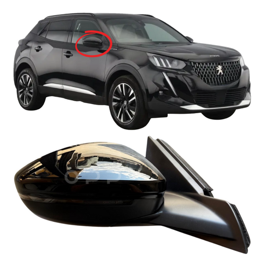 Peugeot 2008 2019- Door Wing Mirror Complete Painted Gloss Black Electric