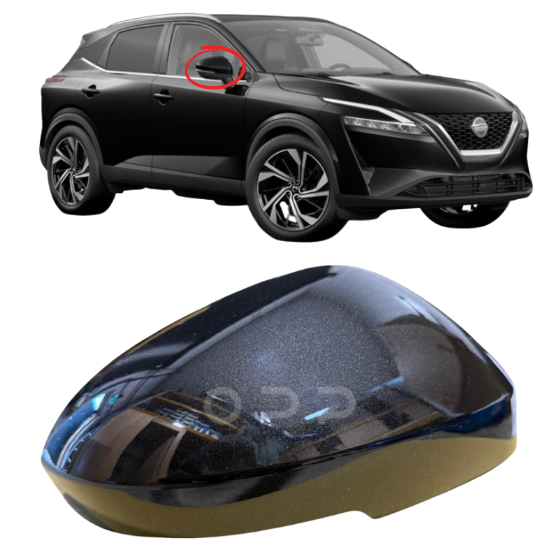 Nissan Qashqai 2021-2024 Door Wing Mirror Cover Painted Metallic Black